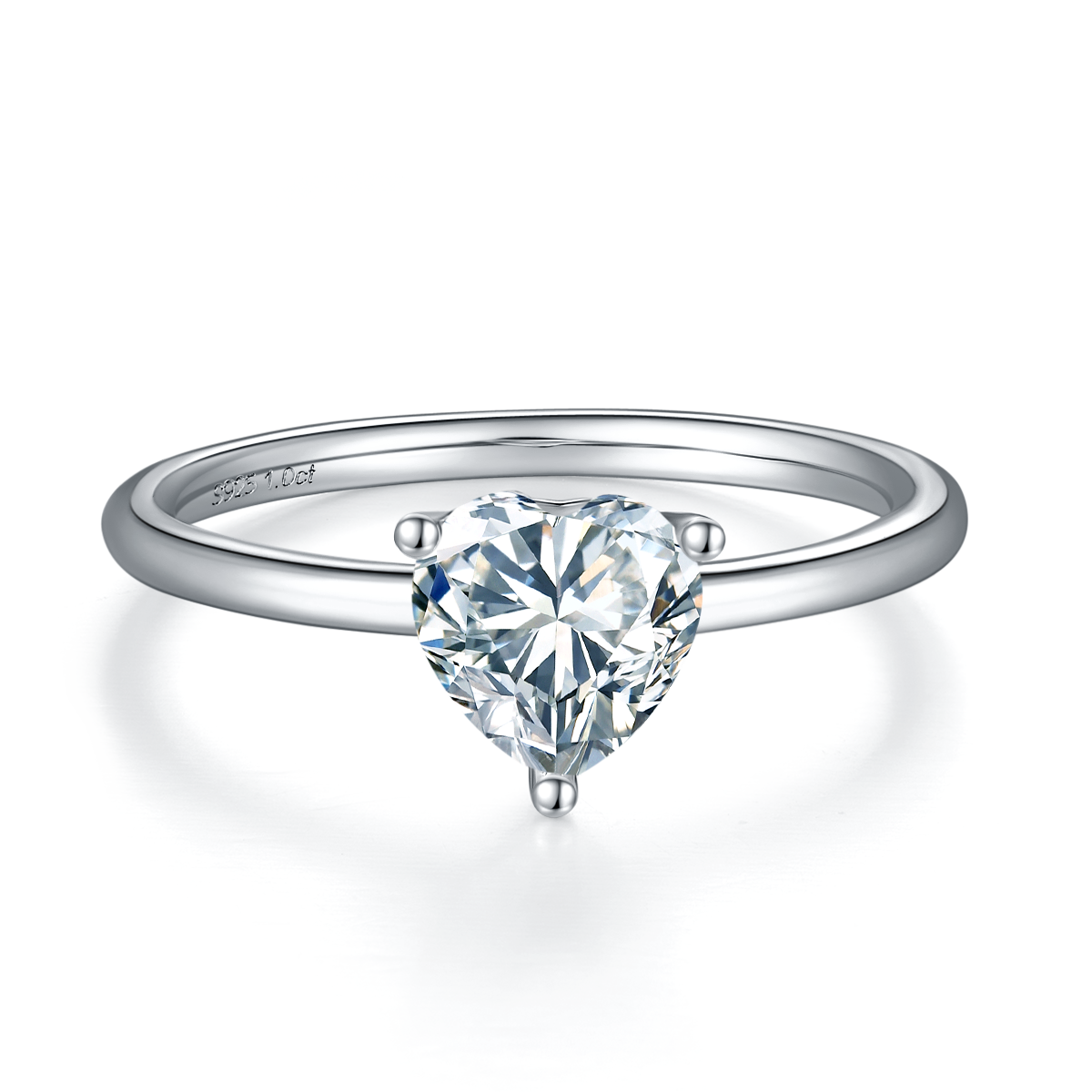Classic heart-shaped S925 silver plated white gold moissanite diamond women's ring 1.0 carat D-grade